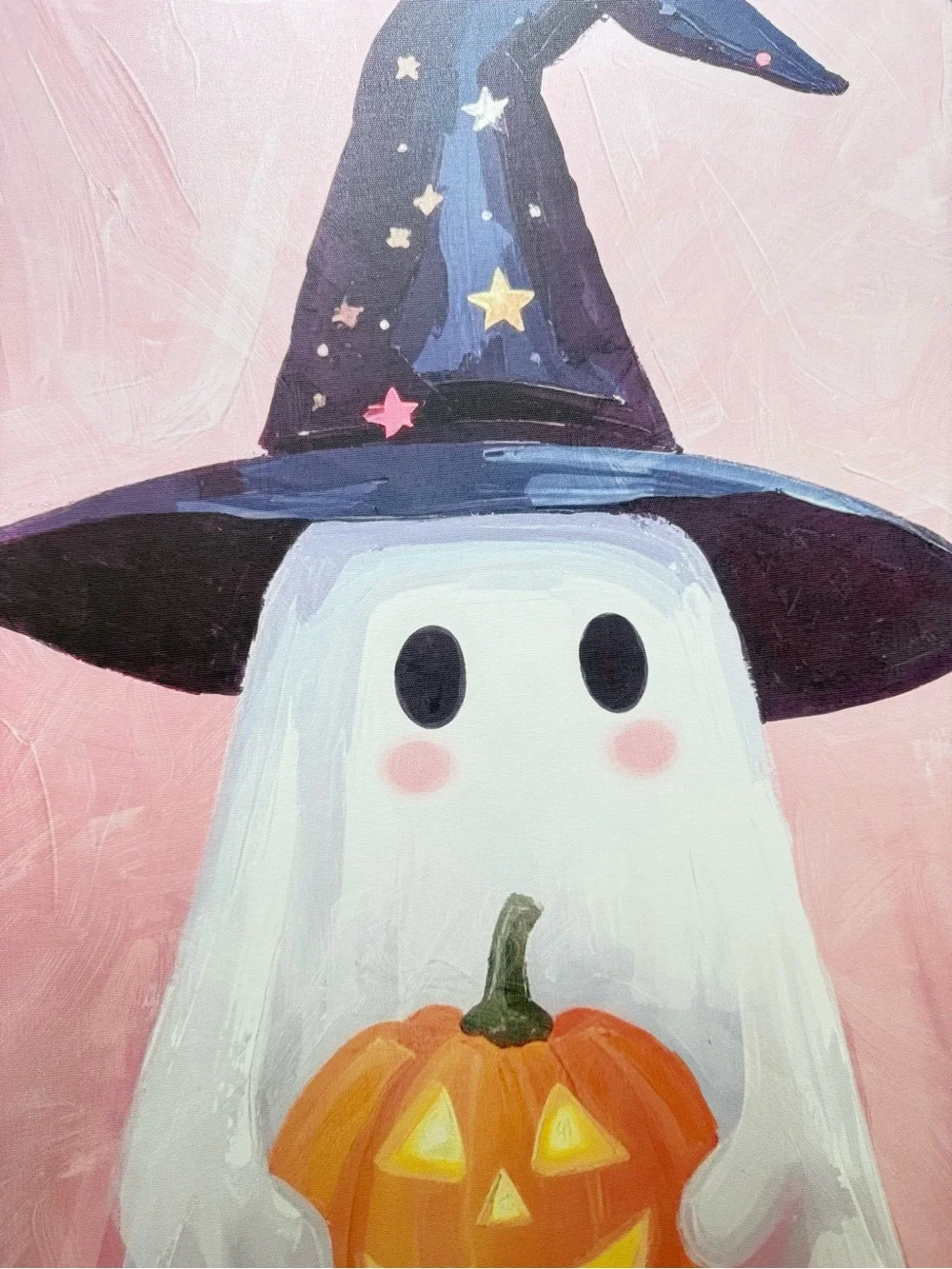 Halloween Ghost Canvas Print | Pink Coquette Wall Art | Witch Hat Pumpkin Preppy